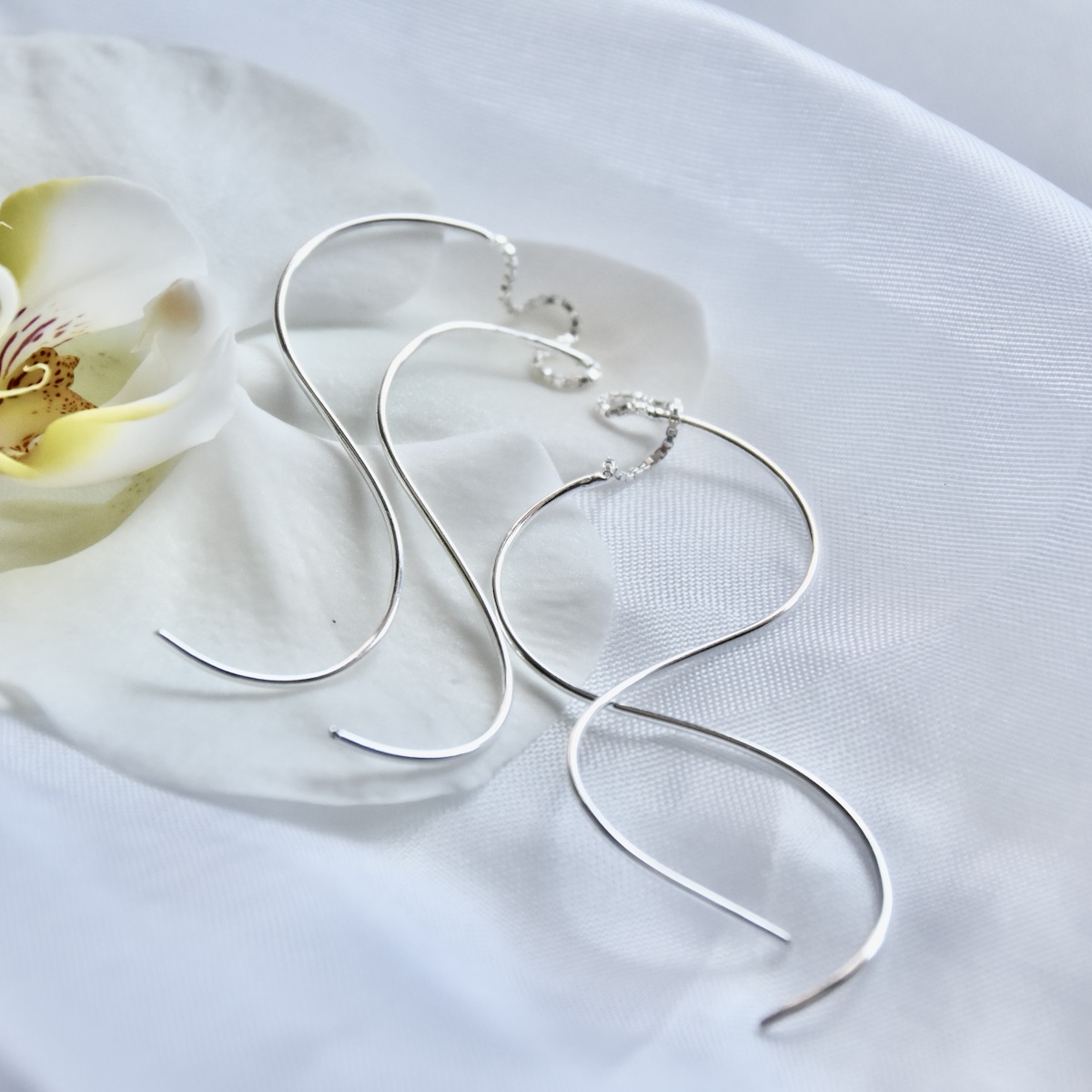 Long Ear Wire Earrings Sterling Silver 925 Spiral Dangle Threader Pull Through Chain Twirl Earrings Minimalistic Jewelry - Image 2