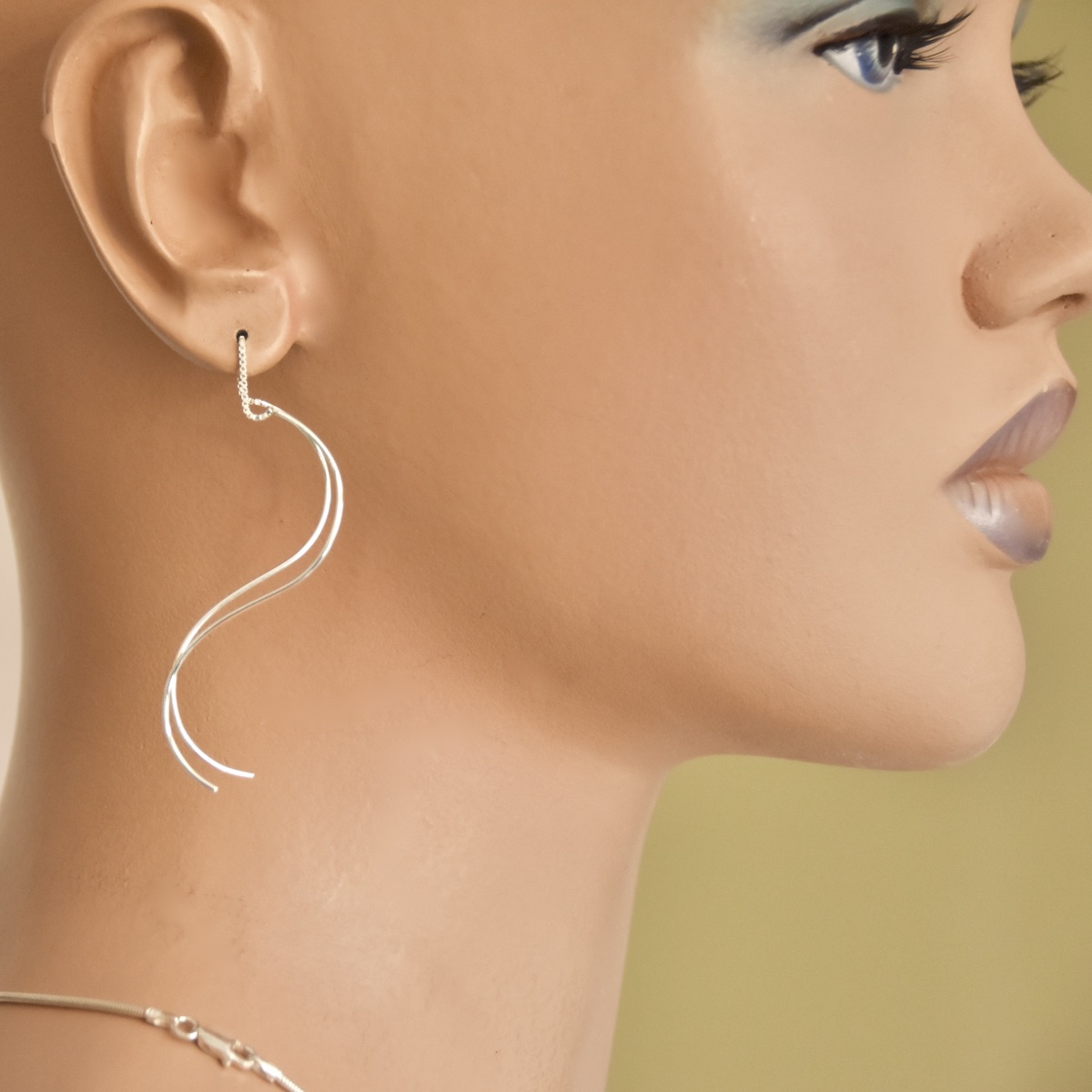 Long Ear Wire Earrings Sterling Silver 925 Spiral Dangle Threader Pull Through Chain Twirl Earrings Minimalistic Jewelry - Image 3