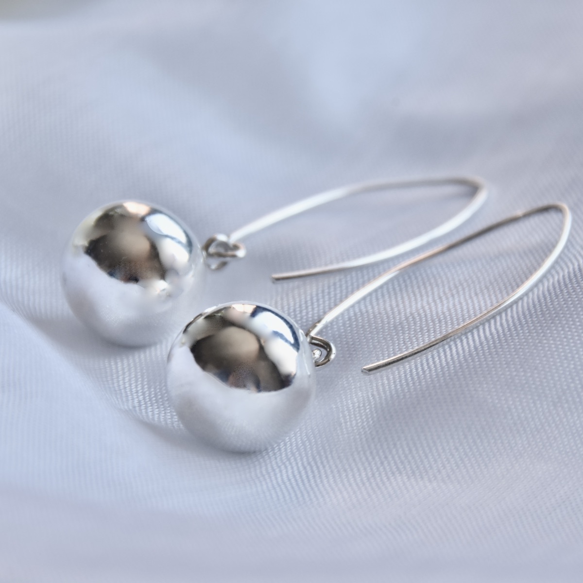 Ear Wire Threader Earrings Sterling Silver 925 Dangle Dainty Ball Drop Earrings Minimalistic Handmade Jewelry - Image 2