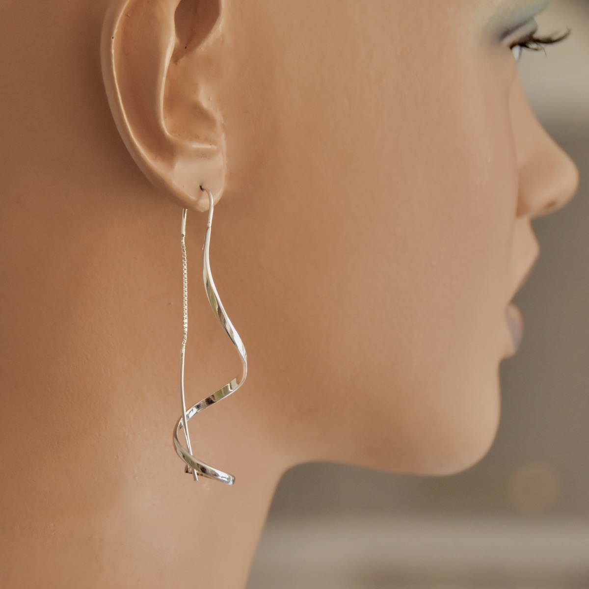 Spiral Thread Earrings Sterling Silver 925 "Twirl Twist" - Image 3