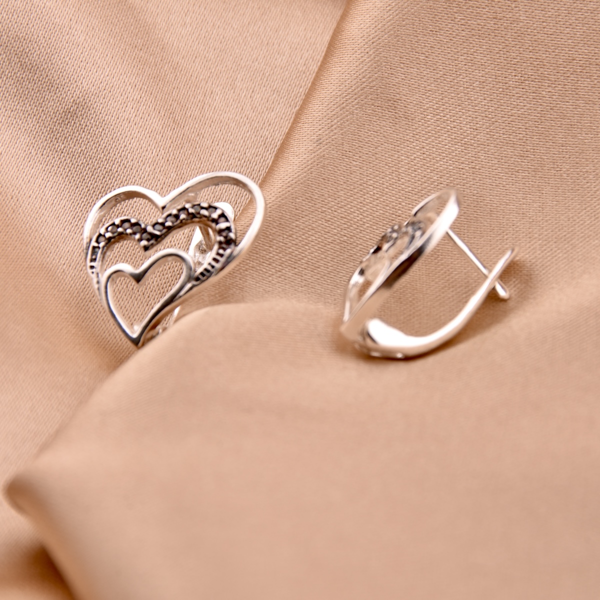 Hearts Earrings Sterling Silver 925 Three Open Oxidised Heart Hoop Love Jewellery Romantic Charm Women Girl Gift Idea - Image 2