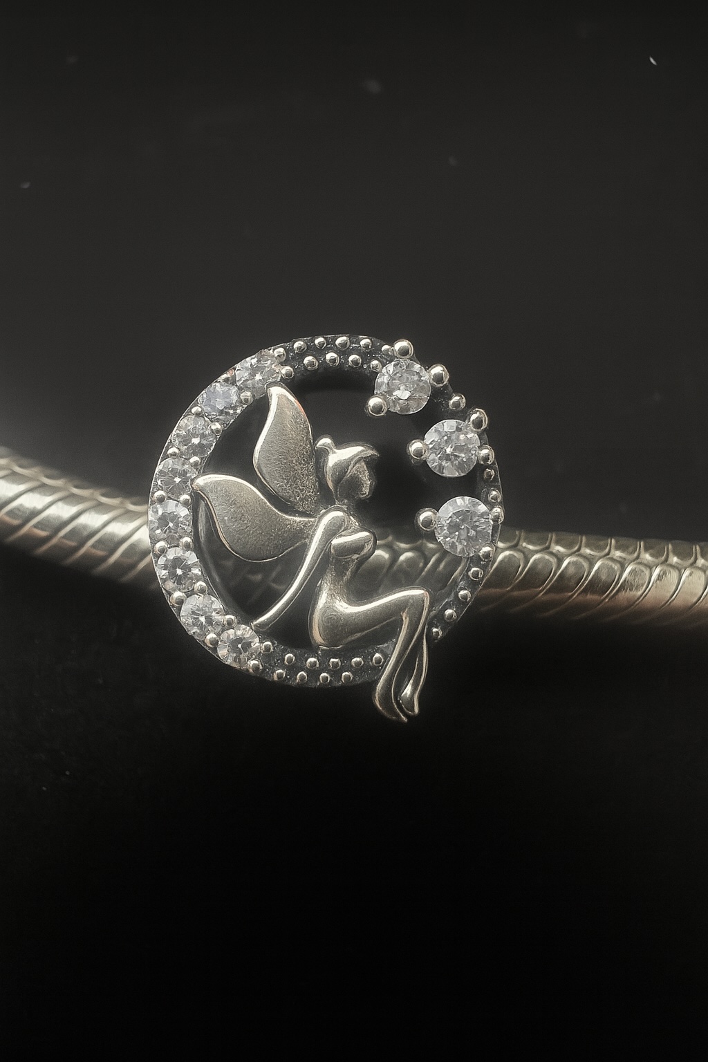 Sterling Silver 925 Fairy Bracelet Charm CZ Gemstones Fairytale Whimsical Bead Accessory - Image 3