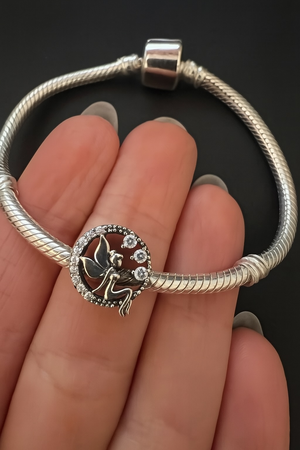 Sterling Silver 925 Fairy Bracelet Charm CZ Gemstones Fairytale Whimsical Bead Accessory - Image 2