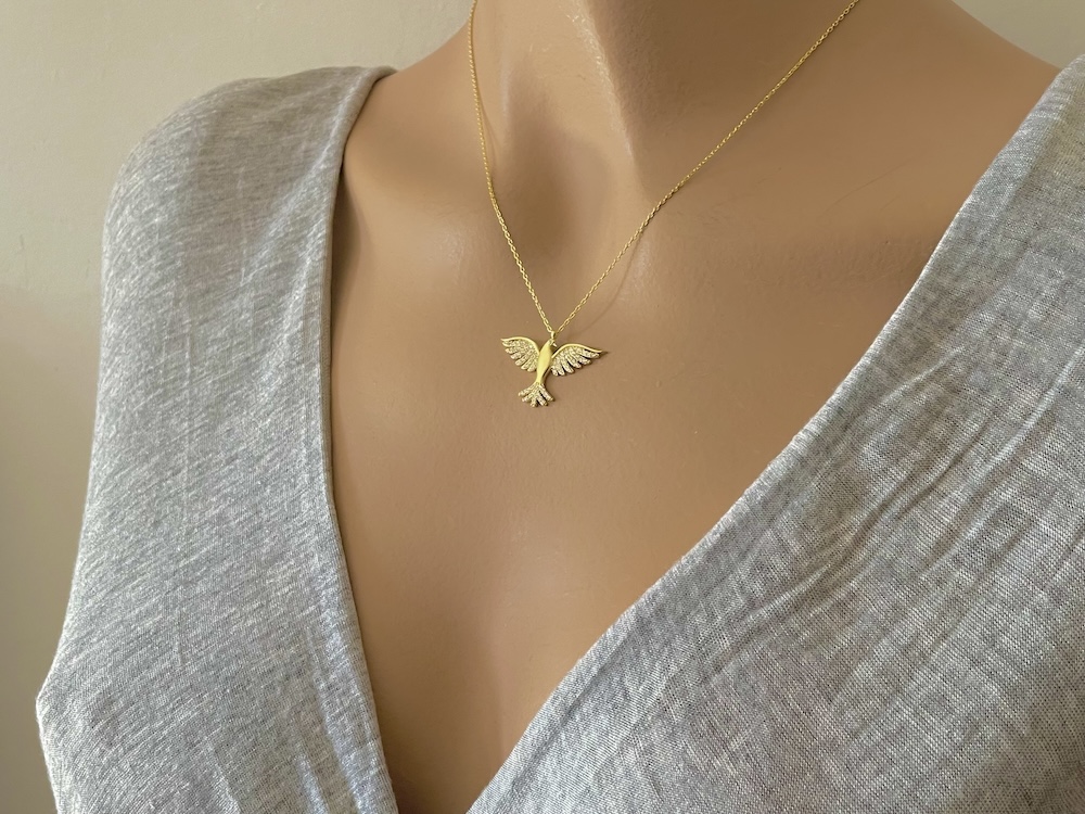 Phoenix Gold Plated Sterling Silver 925 Necklace Pendant "Gold Flame" - Image 3