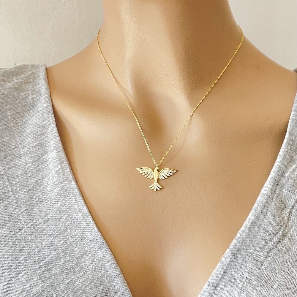 Phoenix Gold Plated Sterling Silver 925 Necklace Pendant "Gold Flame" - Image 2