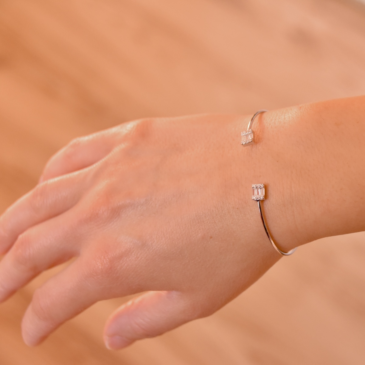 Sterling Silver Open Bangle “City Lights” with Sparkling CZ - Image 4