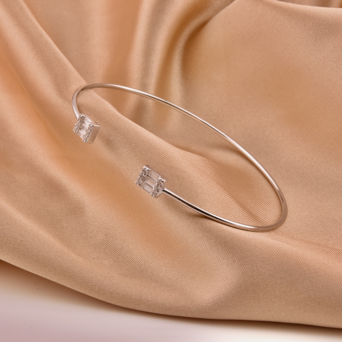 Sterling Silver Open Bangle “City Lights” with Sparkling CZ - Image 2