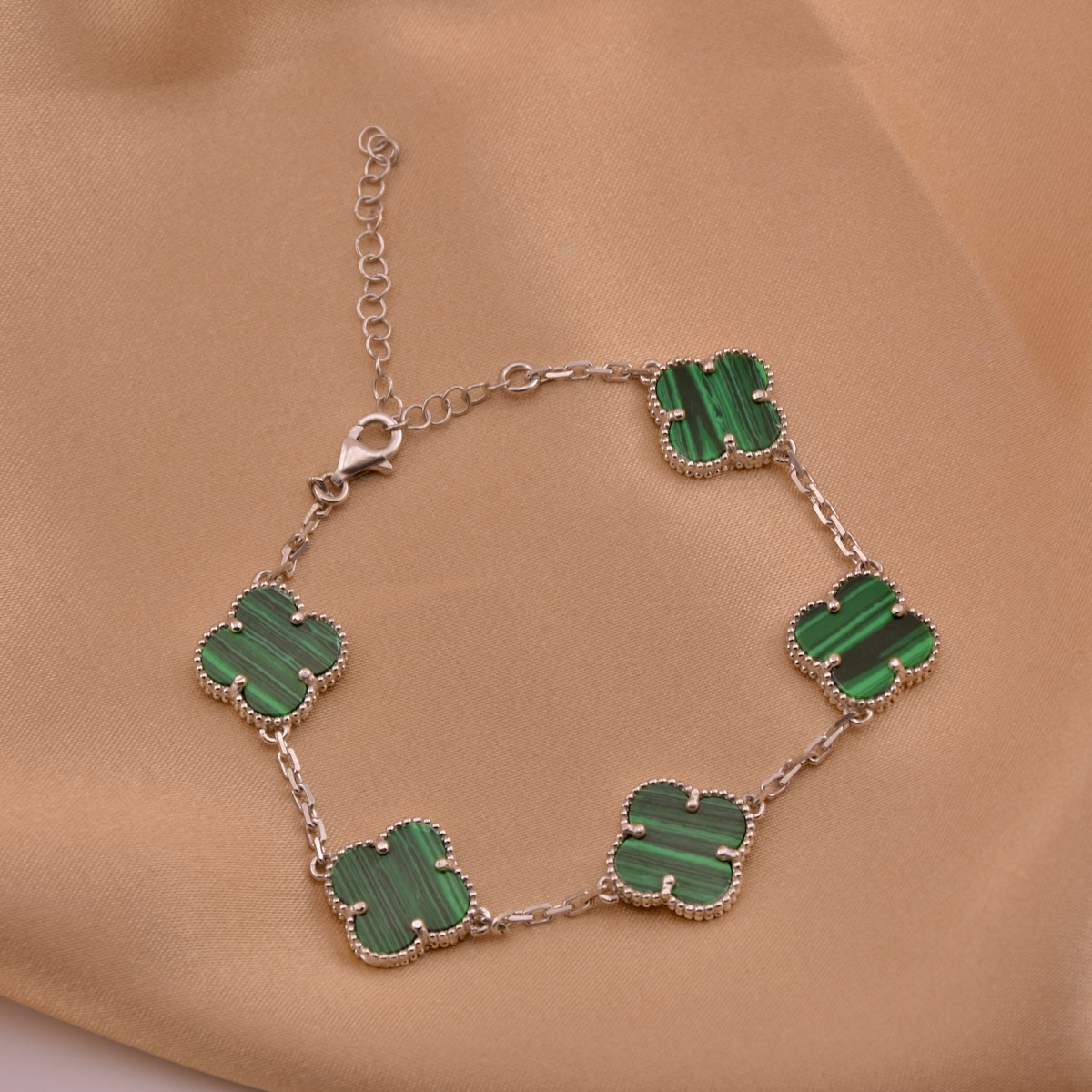 Sterling Silver Malachite Clover Bracelet “Verdant” - Image 2