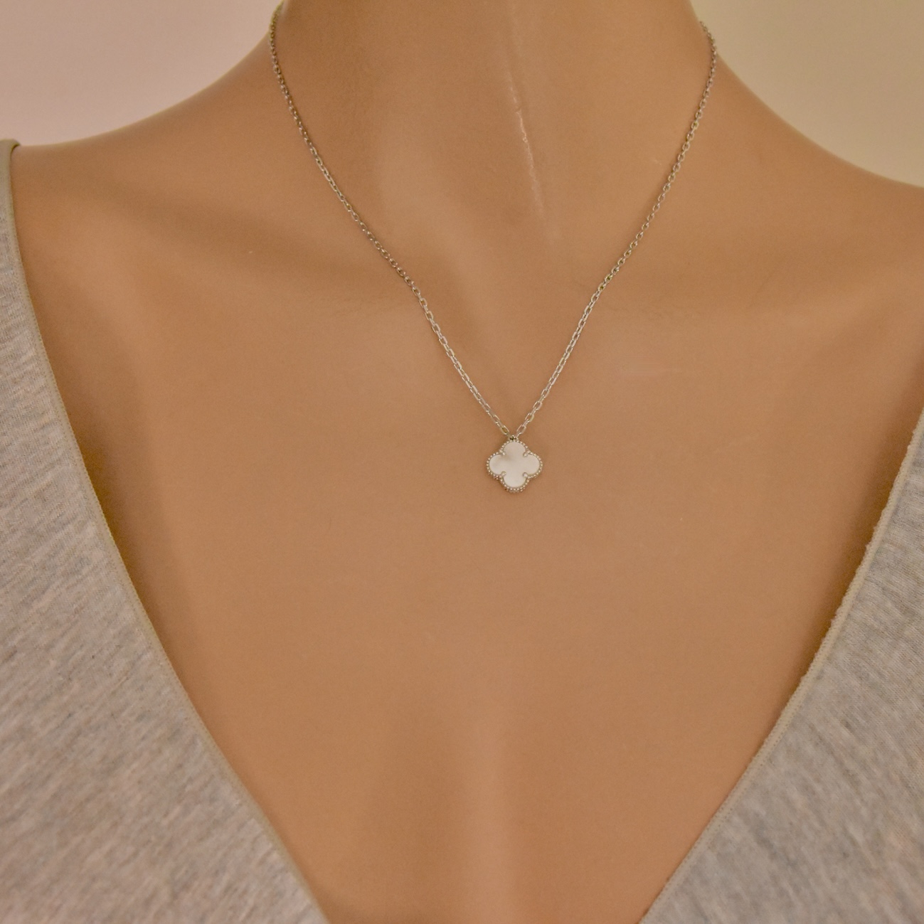 Clover Luck Pendant Sterling Silver 925 Mother of Pearl Necklace Jewellery "Harmony Whisper" - Image 4