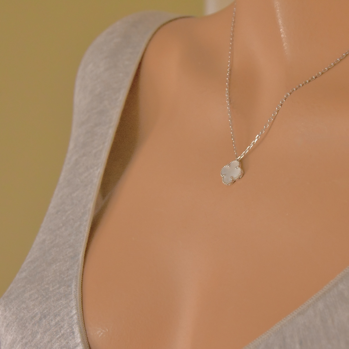 Clover Luck Pendant Sterling Silver 925 Mother of Pearl Necklace Jewellery "Harmony Whisper" - Image 5