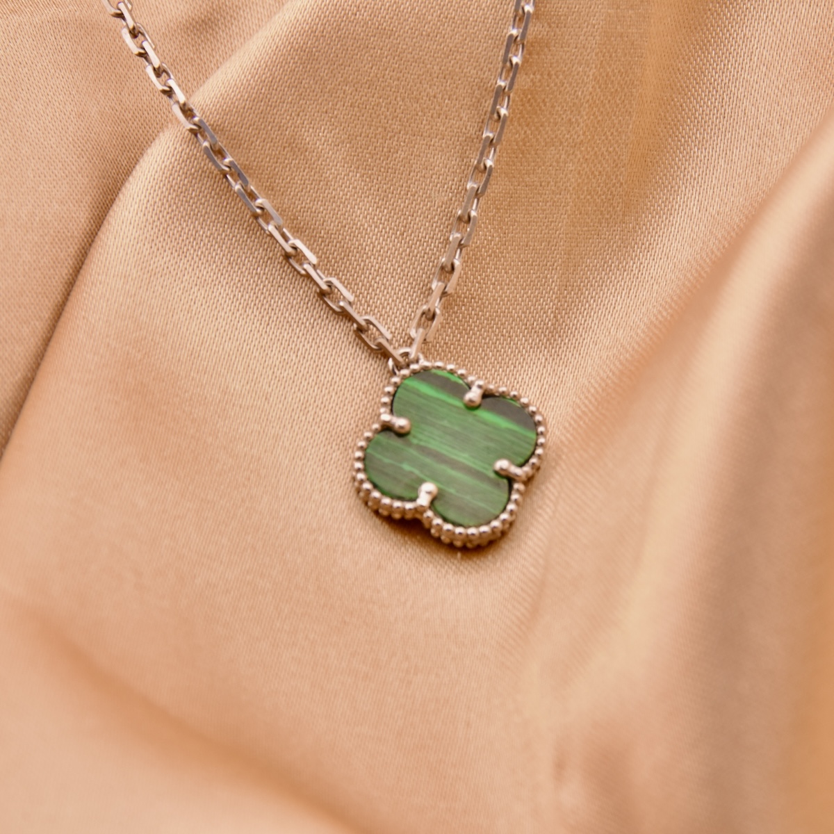 Malachite Clover Pendant Sterling Silver 925 Four-Leaf Luck Necklace Jewellery "Emerald" - Image 3