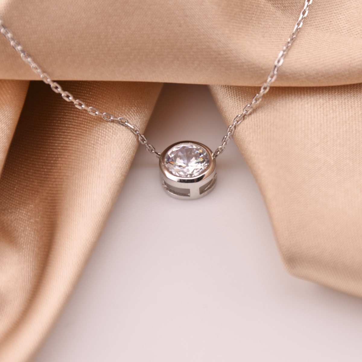 Dainty White Zircon Sterling Silver .925 Necklace Pendant Minimalistic Round Circle Gemstone Charm Jewelry Handcrafted Unisex Gift Present - Image 3