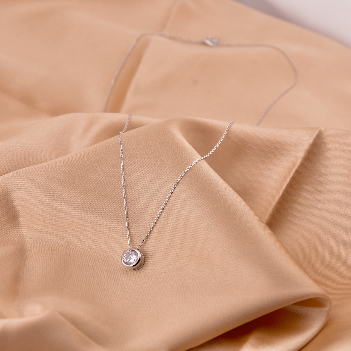 Dainty White Zircon Sterling Silver .925 Necklace Pendant Minimalistic Round Circle Gemstone Charm Jewelry Handcrafted Unisex Gift Present - Image 2