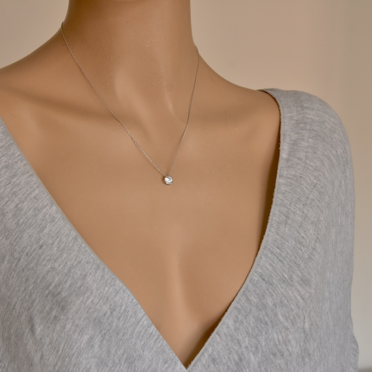 Dainty White Zircon Sterling Silver .925 Necklace Pendant Minimalistic Round Circle Gemstone Charm Jewelry Handcrafted Unisex Gift Present - Image 5