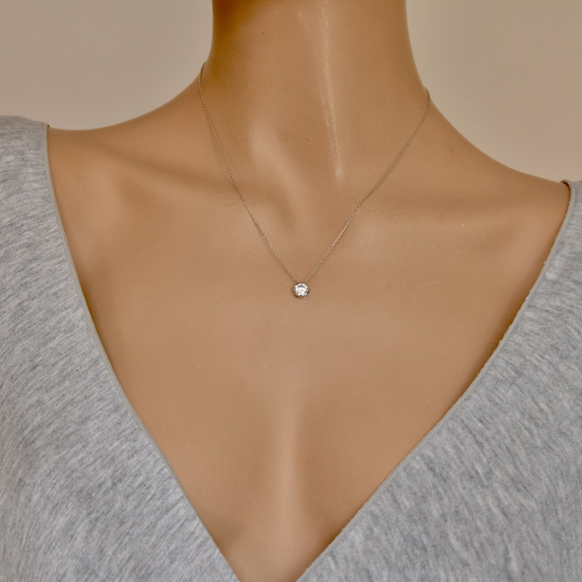 Dainty White Zircon Sterling Silver .925 Necklace Pendant Minimalistic Round Circle Gemstone Charm Jewelry Handcrafted Unisex Gift Present - Image 4