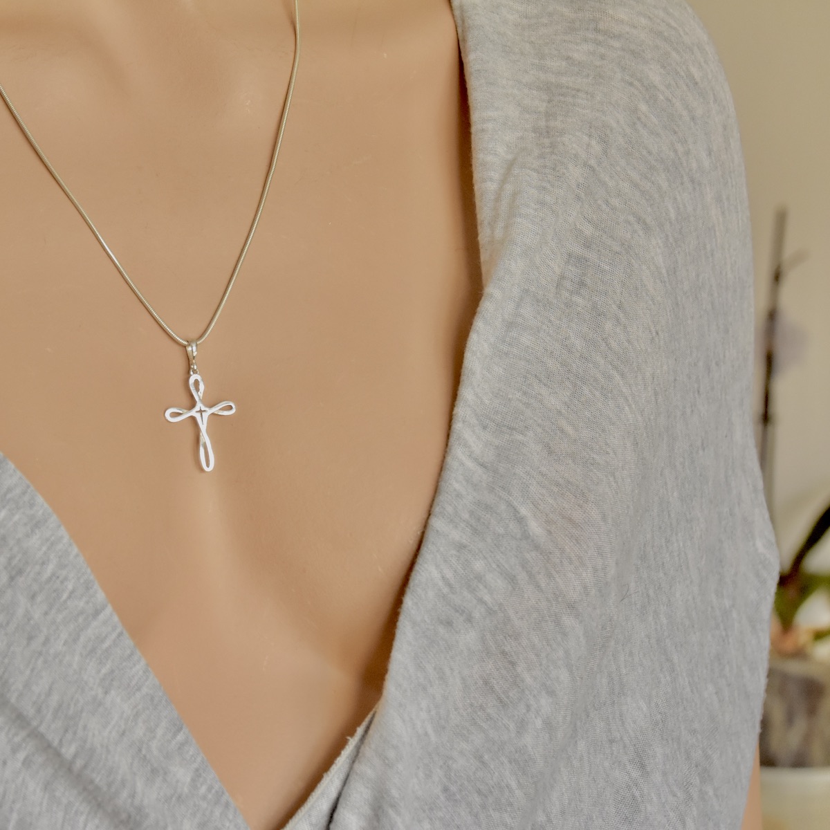 Sterling Silver 925 Cross Pendant Minimal Design Simple Necklace Charm Religious Christening Baptism Gift Present - Image 3