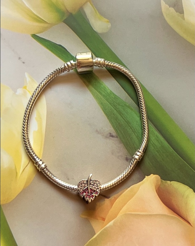 Sterling Silver 925 Sparkling Leaf Bracelet Bead Charm "Spring Blush” - Silver Image 2