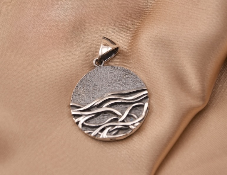 Ocean Pendant Sterling Silver 925 Necklace Chain Waves Sunset Round Jewellery Women Girl Gift Idea - Image 2