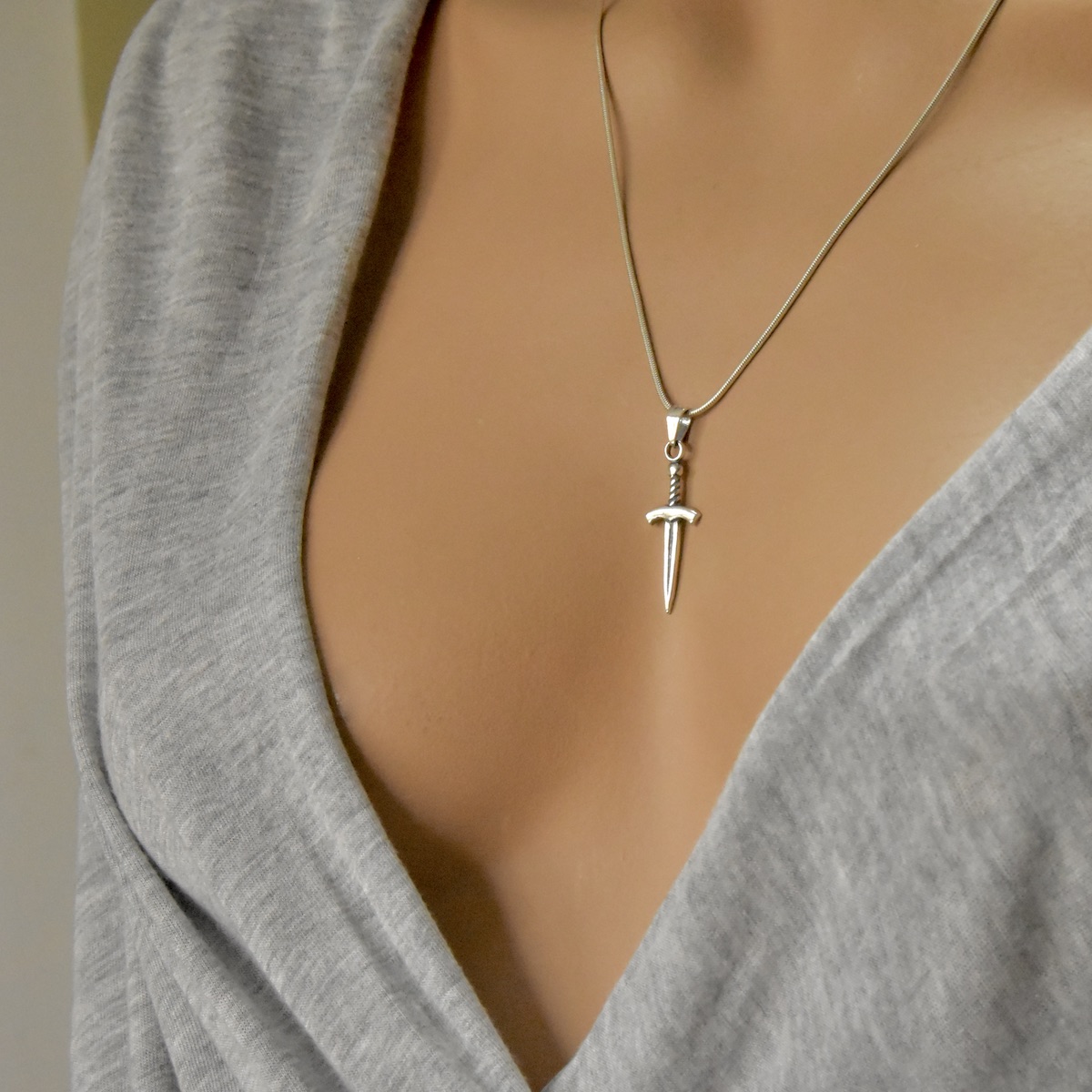 Sword Pendant Sterling Silver 925 Dagger Charm Minimalistic Design Unisex Necklace Gift Present - Image 4