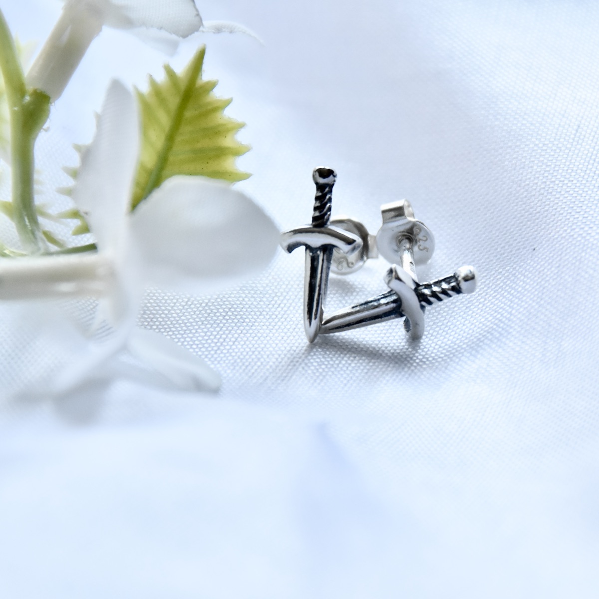 Sword Dagger Earrings Sterling Silver .925 Pair Stud Delicate Earrings Minimalistic Design Jewelry Simple Unisex Everyday Gift Present - Image 2