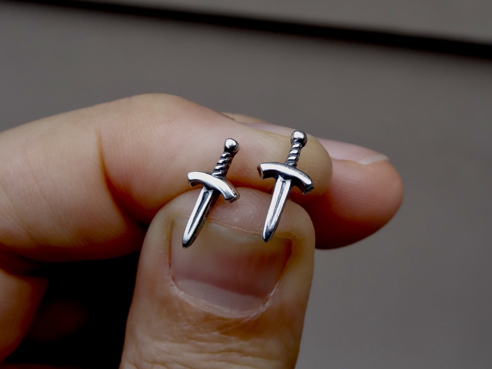 Sword Dagger Earrings Sterling Silver .925 Pair Stud Delicate Earrings Minimalistic Design Jewelry Simple Unisex Everyday Gift Present - Image 4