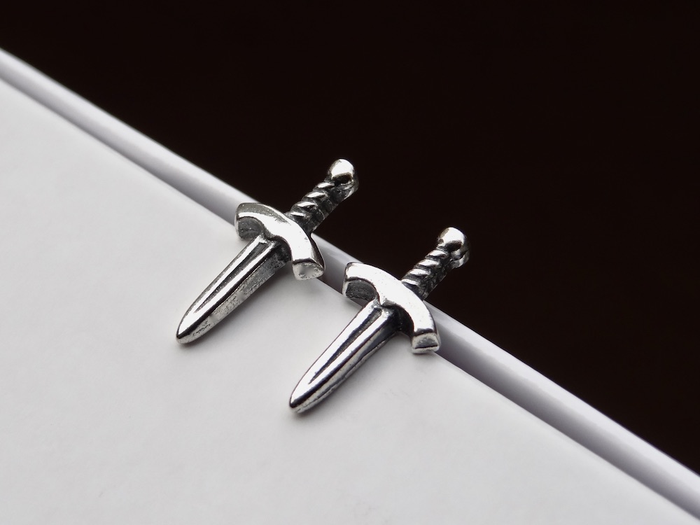 Sword Dagger Earrings Sterling Silver .925 Pair Stud Delicate Earrings Minimalistic Design Jewelry Simple Unisex Everyday Gift Present - Image 3