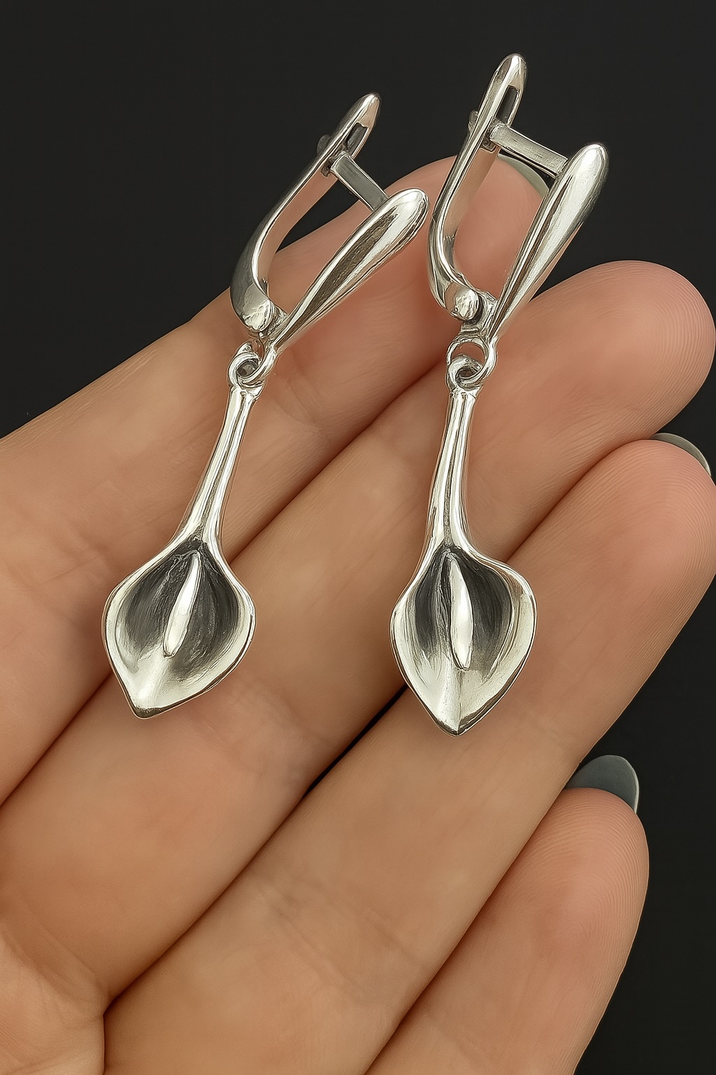Calla Lily Sterling Silver 925 Earrings Flower Design Dangle Drop Style Jewellery Wedding Anniversary Birthday Gift - Image 2