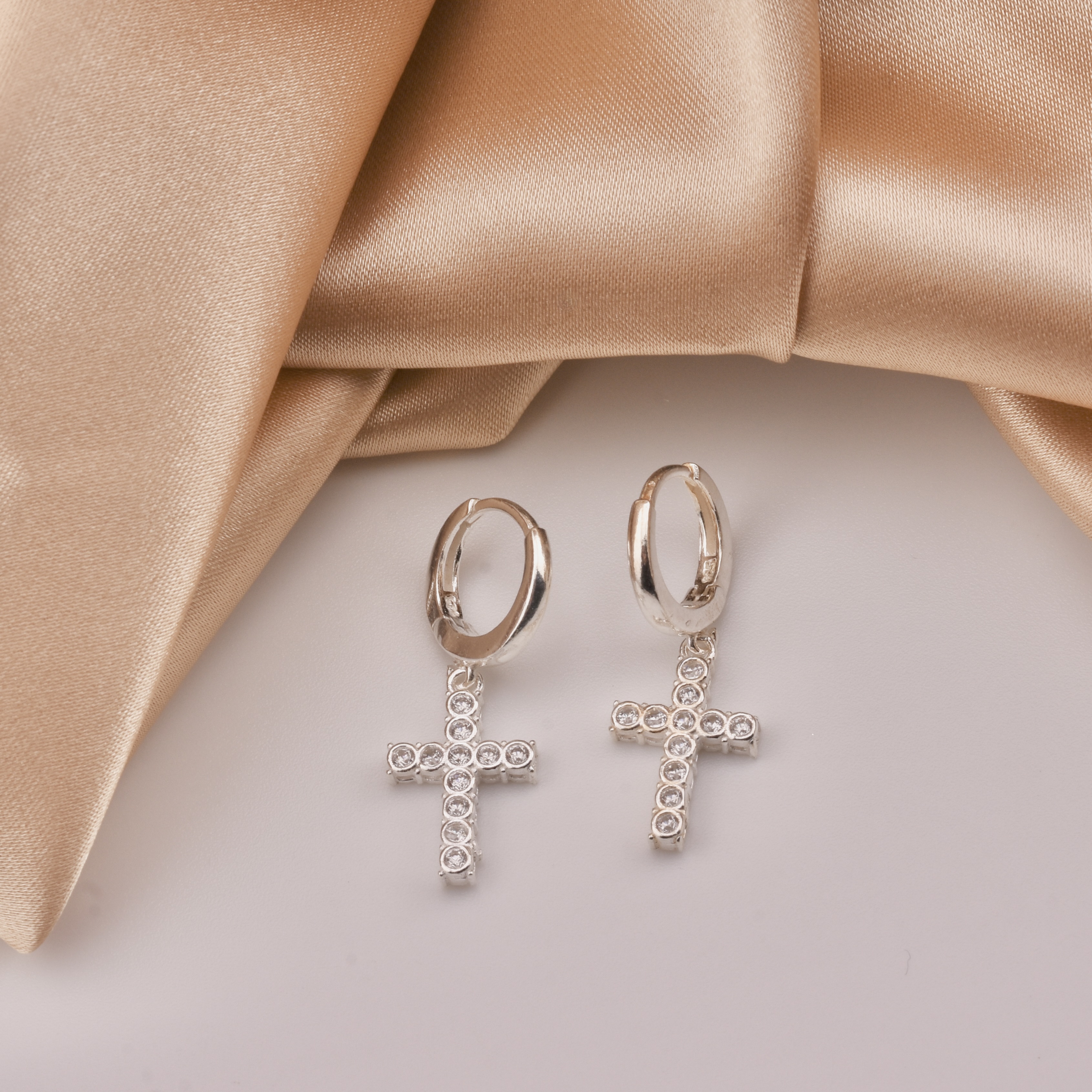 Cross Earring Sterling Silver 925 Endless Wire 13mm Hooper Earring Mini Hoop Religious Charm Minimalist Unisex Jewelry - Image 3