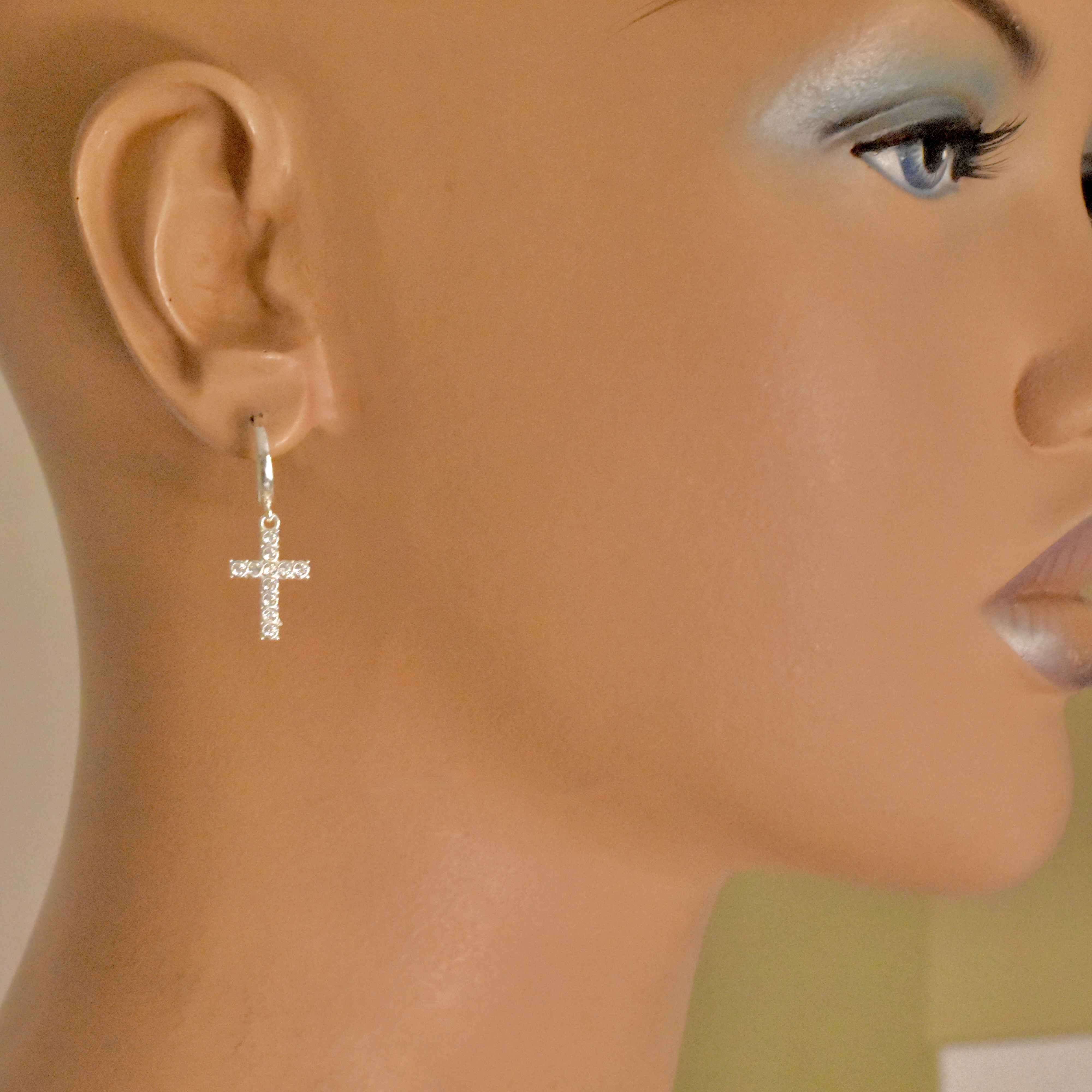 Cross Earring Sterling Silver 925 Endless Wire 13mm Hooper Earring Mini Hoop Religious Charm Minimalist Unisex Jewelry - Image 4