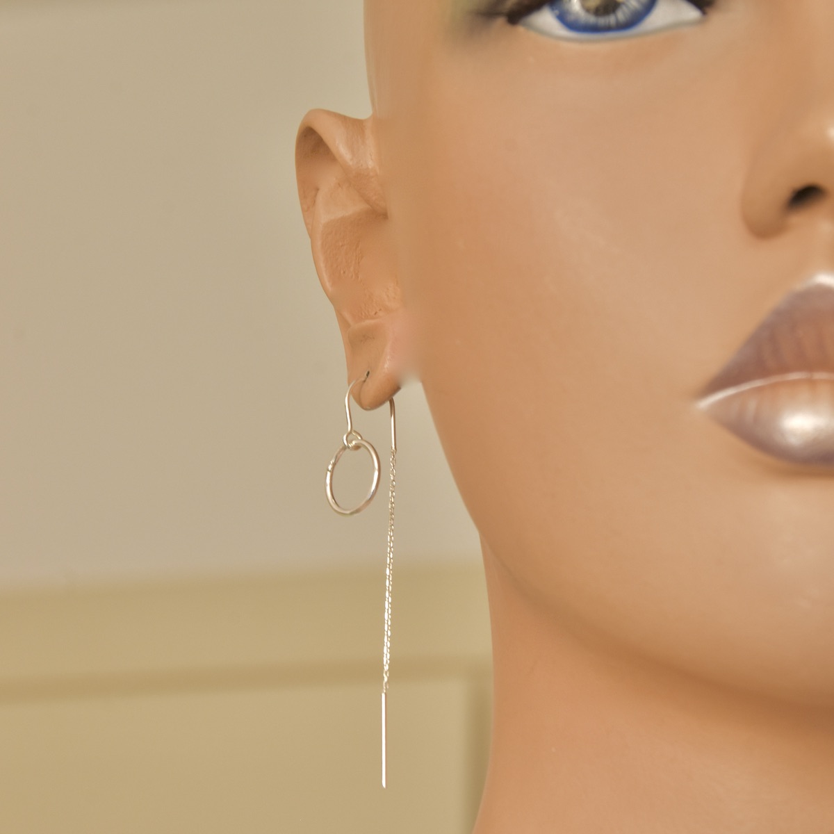 Hoop Chain Long Drop Style Earrings Sterling Silver 925 Ear Wire Thread Tiny Chain Pair Earrings Women Girl Present Gift Jewelry - Image 4