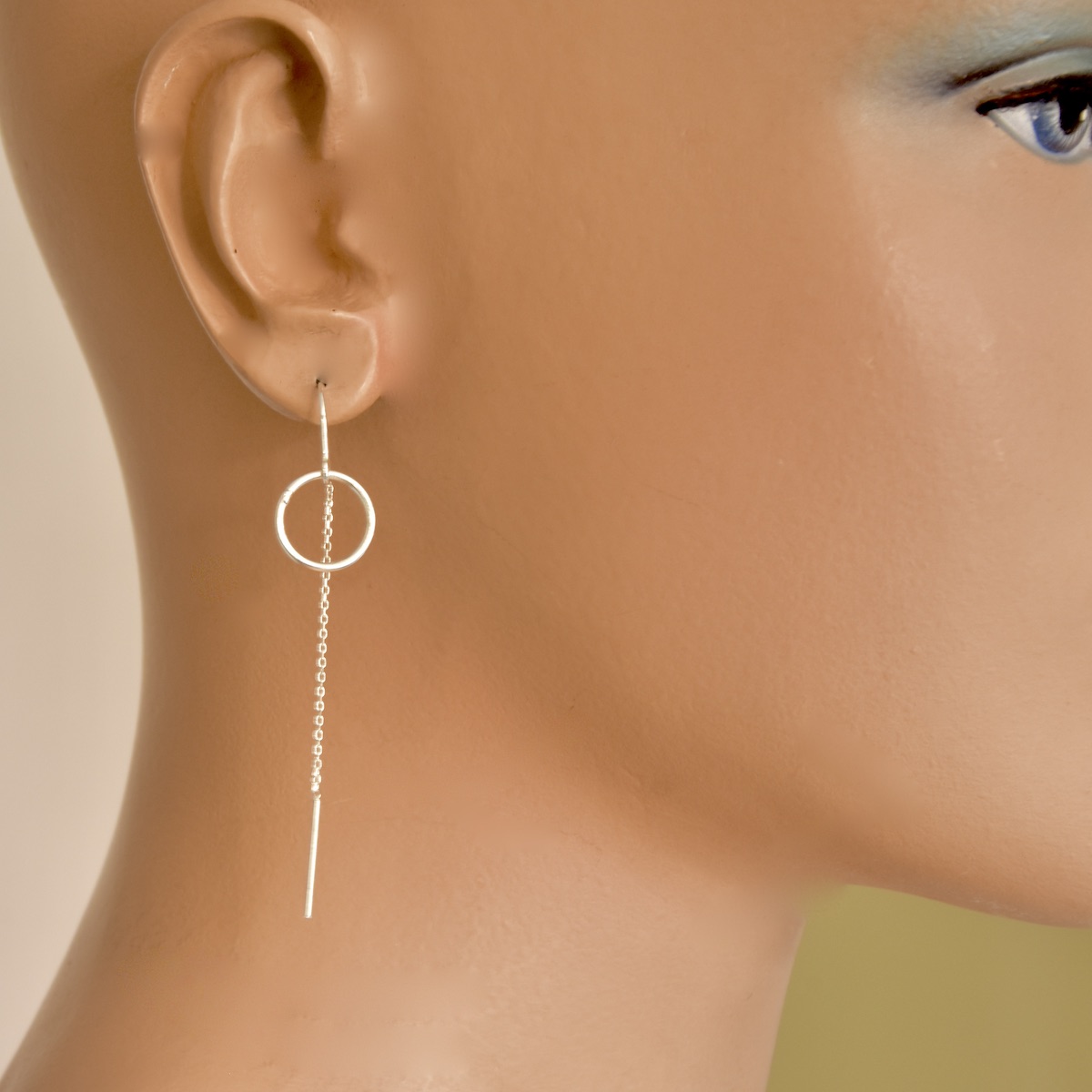 Hoop Chain Long Drop Style Earrings Sterling Silver 925 Ear Wire Thread Tiny Chain Pair Earrings Women Girl Present Gift Jewelry - Image 3