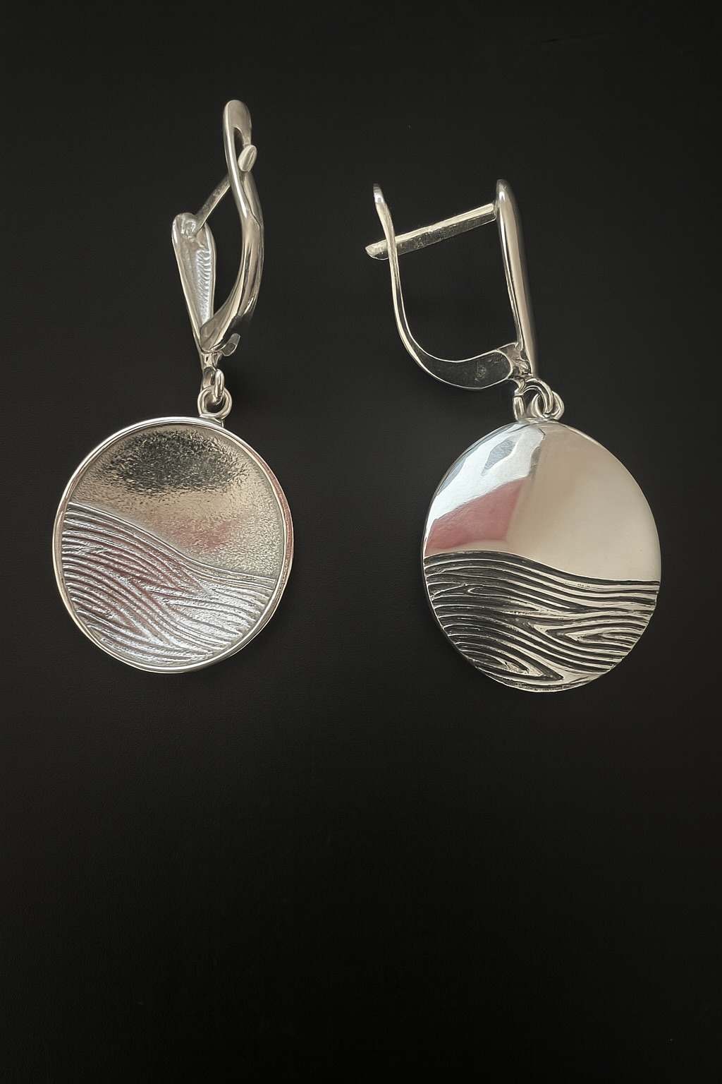 Ocean Waves Sterling Silver 925 Dangle Drop Earrings Round Ocean Sea Sunset Jewellery Gift - Image 3