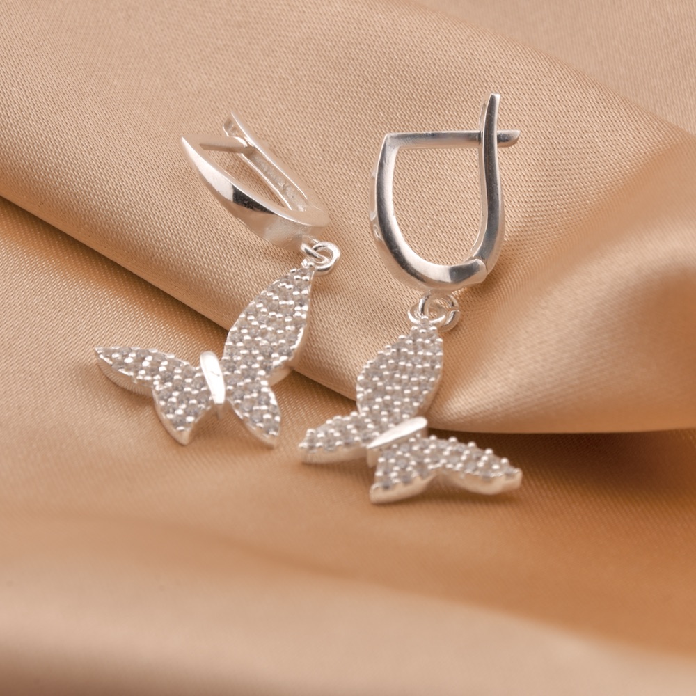 Dazzling Butterfly Dangle Drop Zircon Earrings Sterling Silver 925 Earrings Sparkle White Gemstones Ear Hoop Charm Handcrafted Jewelry Gift - Image 2