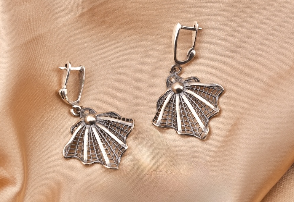 Spider Web Net Inspired Sterling Silver 925 Dangle Drop Earrings Jewellery Gift Idea - Image 2