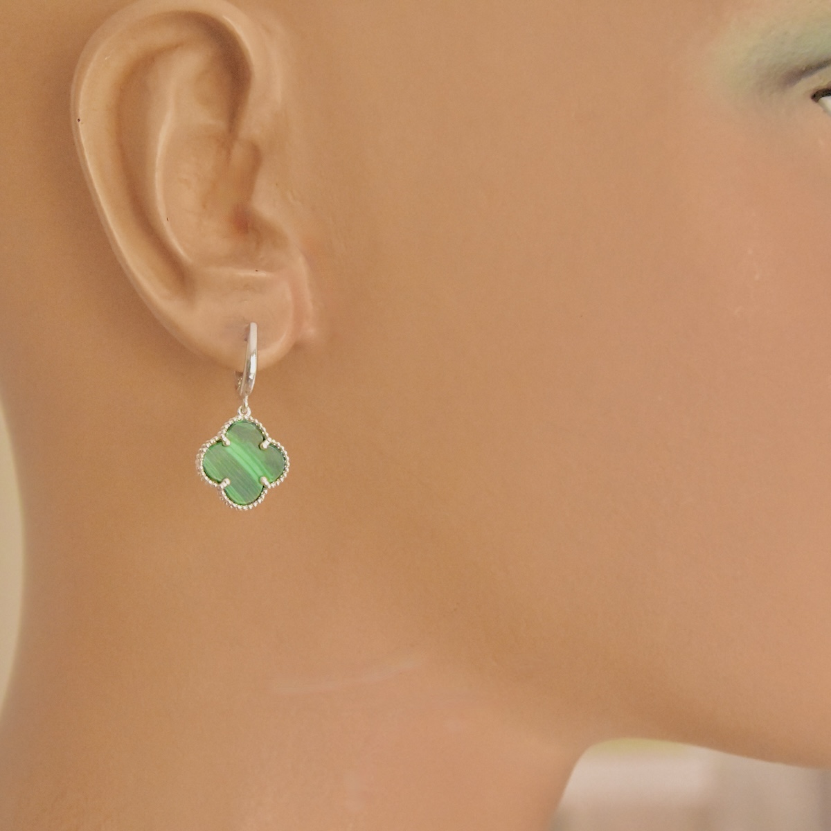 Green Malachite Earrings Sterling Silver 925 Dangle Drop Jewellery "Emerald" - Image 3