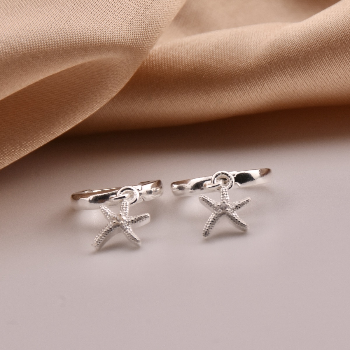 Starfish Dangle Drop Mini Huggie Hoop Earrings Sterling Silver .925 Ocean Seaside Statement Beach Glam Gemstone Jewelry Gift Present - Image 2