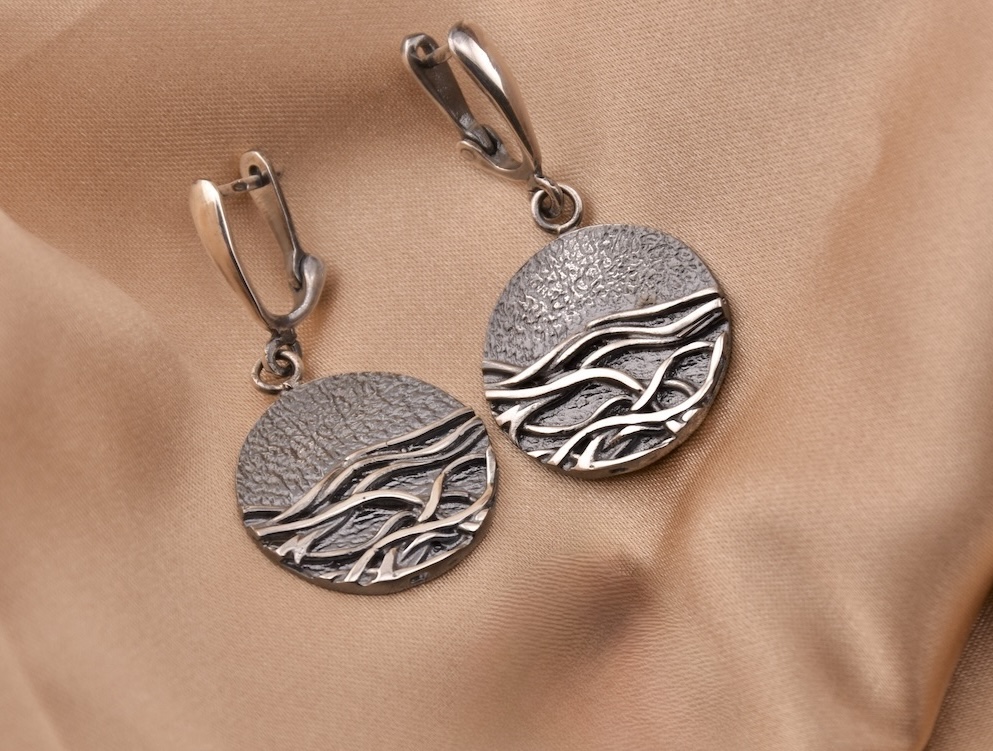 Ocean Inspired Sterling Silver 925 Dangle Drop Earrings Waves Sunset Round Jewellery Women Girl Gift Idea - Image 2