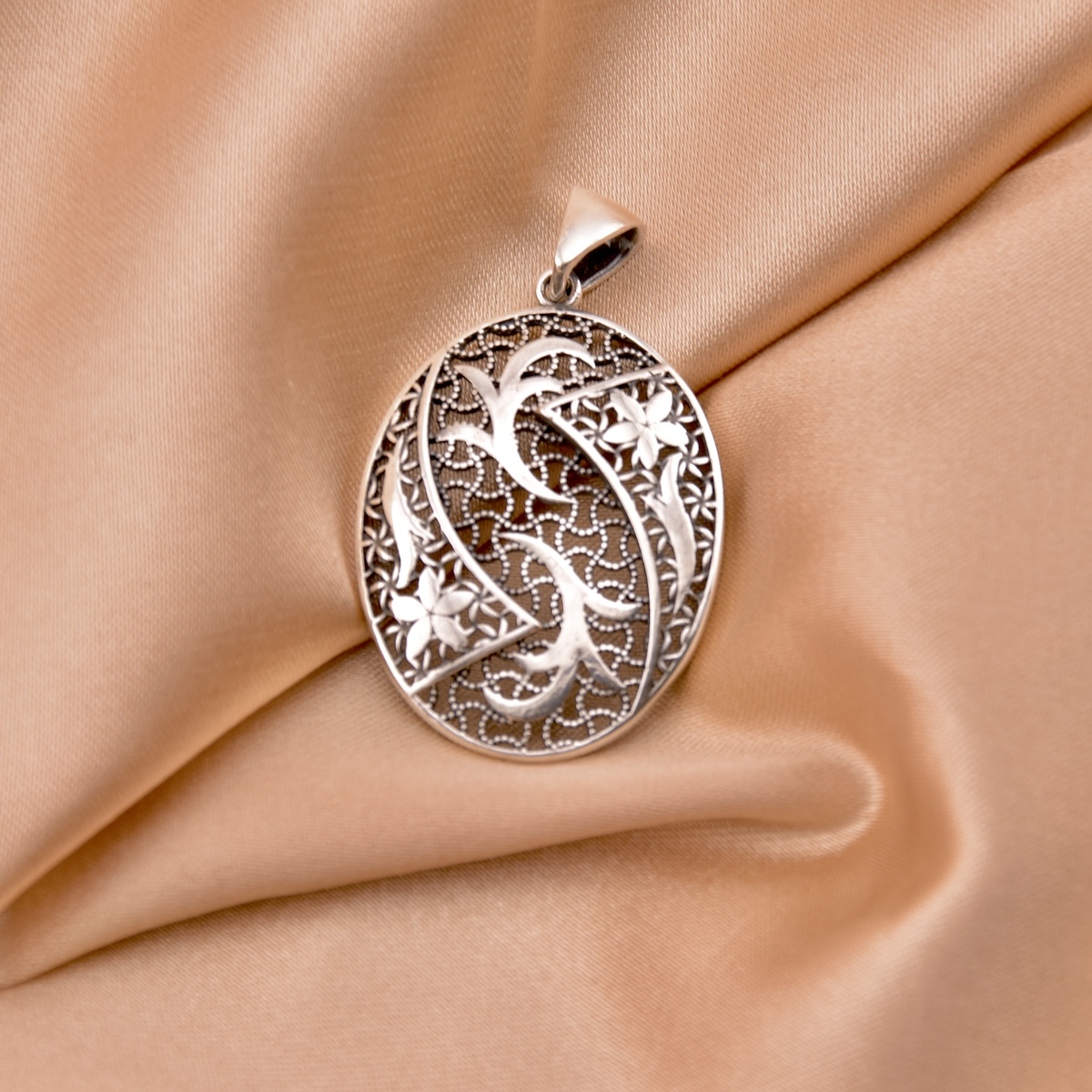 Flower Oval Jewellery Set Sterling Silver 925 Set Pendant Dangle Drop Earrings Floral Design Women Girl Jewellery Gift Idea - Image 2