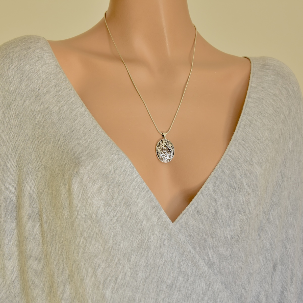 Flower Oval Jewellery Set Sterling Silver 925 Set Pendant Dangle Drop Earrings Floral Design Women Girl Jewellery Gift Idea - Image 3