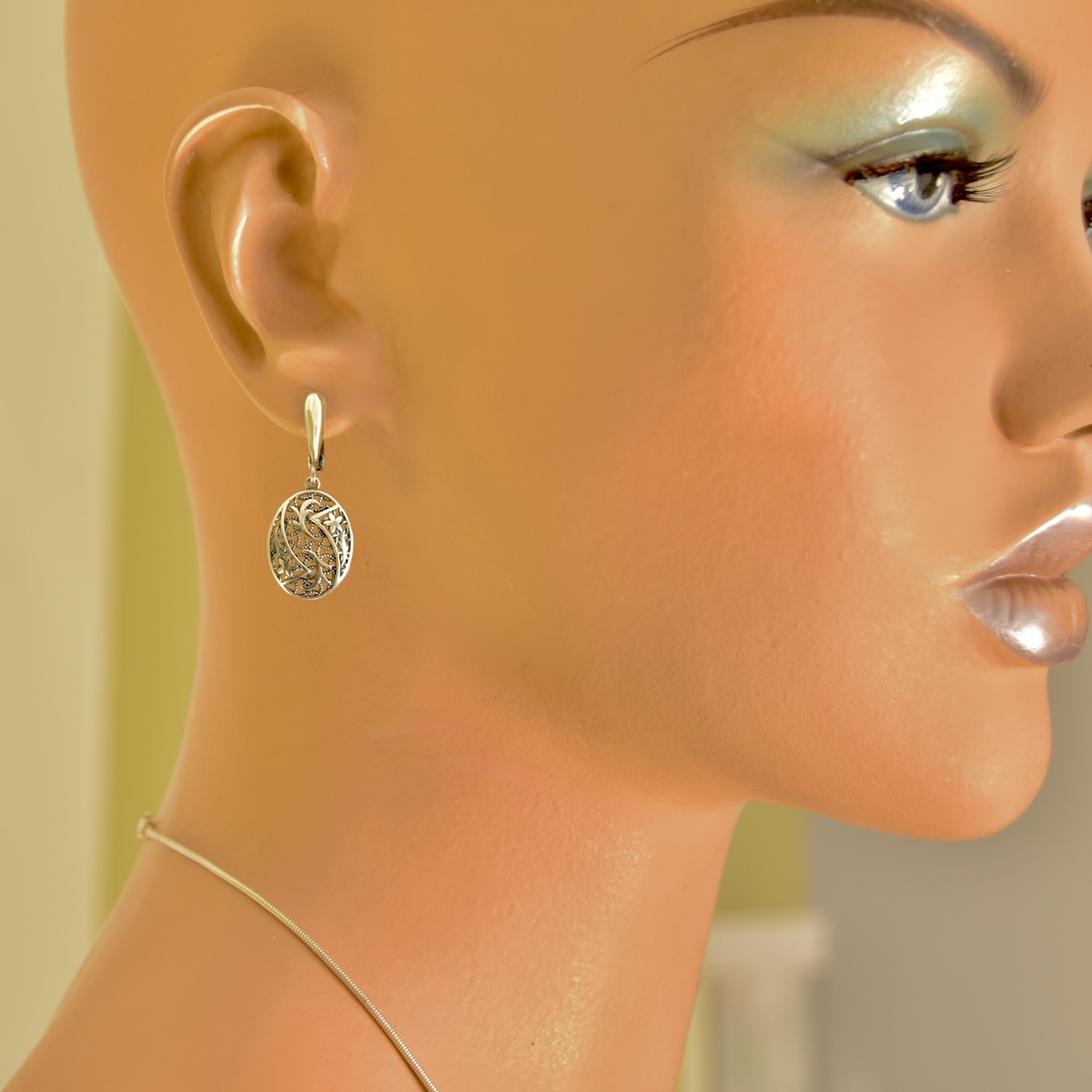 Flower Oval Earrings Sterling Silver 925 Dangle Drop Earrings Floral Design Women Girl Jewellery Gift Idea - Image 3