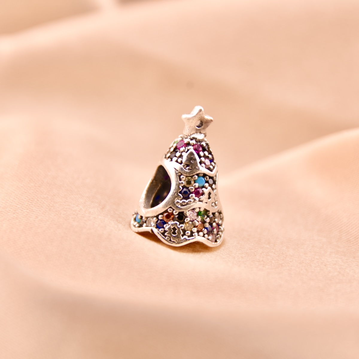 Sterling Silver 925 Christmas Tree Bracelet Charm Multicolour Gemstones Sparkling Festive Holiday Seasonal Bead Jewellery - Image 2