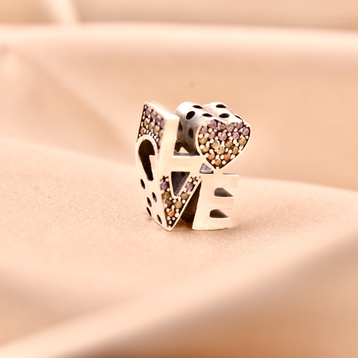 Sterling Silver 925 "Love" Bracelet Charm Multicolour CZ Gemstones Romantic Valentine Anniversary Bead Jewellery Gift - Image 2