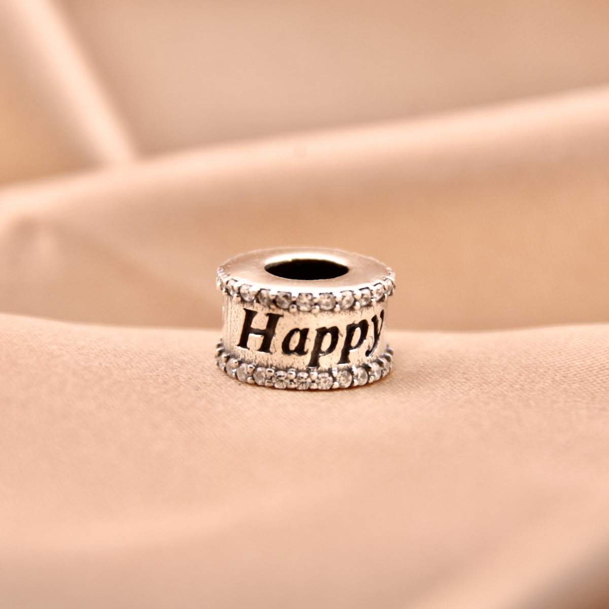 Sterling Silver 925 Sparkling Bracelet Bead Charm “Happy Birthday” - Silver Image 2