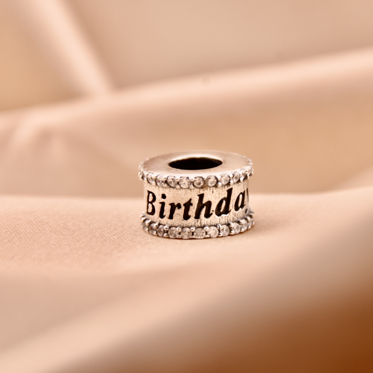 Sterling Silver 925 Sparkling Bracelet Bead Charm “Happy Birthday” - Silver Image 3