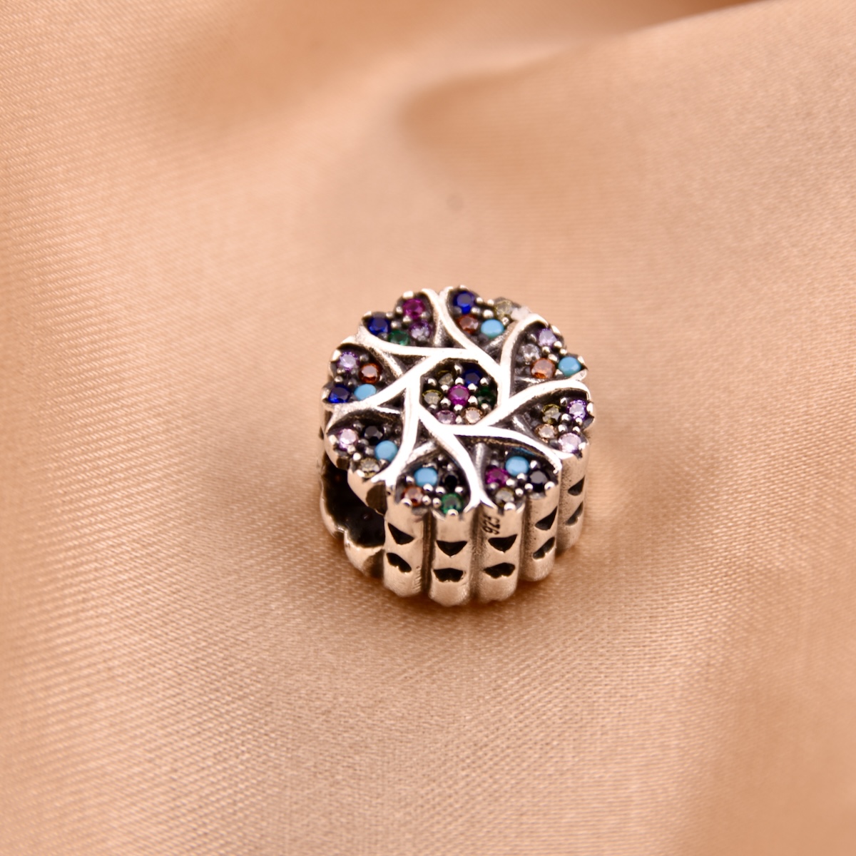 Sterling Silver 925 Multicolour Heart Accent Bracelet Bead Charm “Blooming Joy” - Silver Image 2