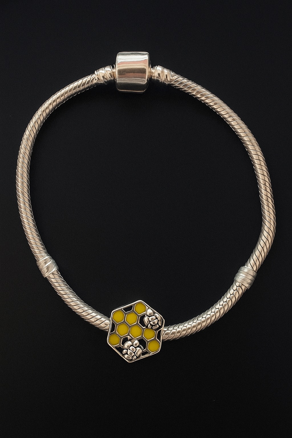 Sterling Silver 925 Bee Honeycomb Bracelet Charm Yellow Enamel Colourful Bead Accessory - Image 3