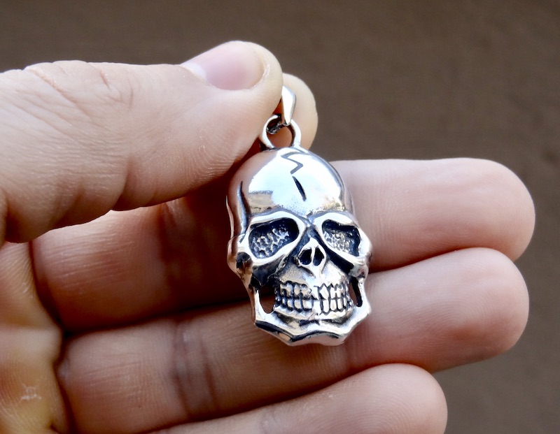 Large Unisex Skull Pendant Sterling Silver 925 Oxidised Biker Necklace Jewellery - Image 2