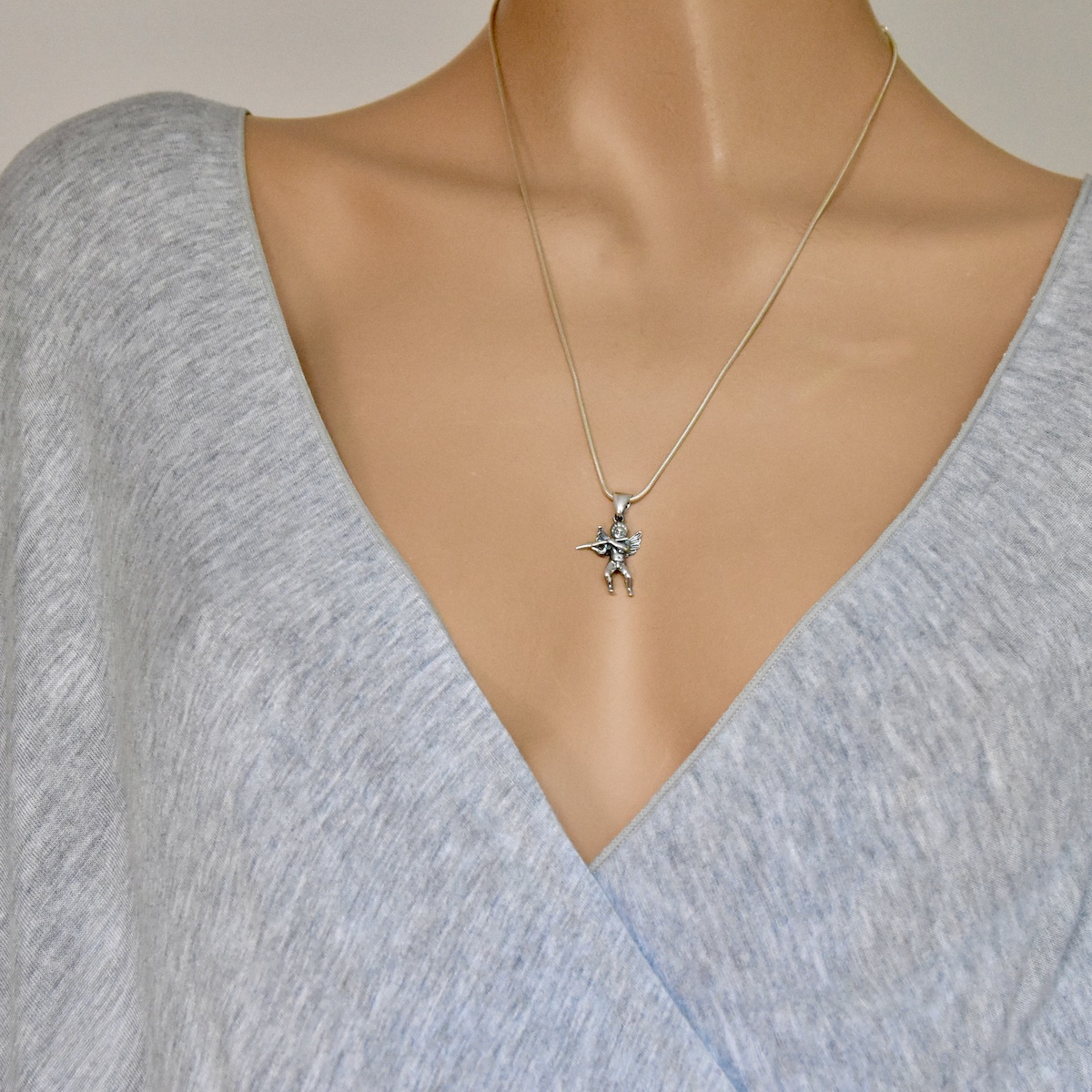 Guardian Angel Pendant Sterling Silver .925 Flute Cherub Wings Protection Talisman Medallion Amulet Unisex Gift Jewellery - Image 3