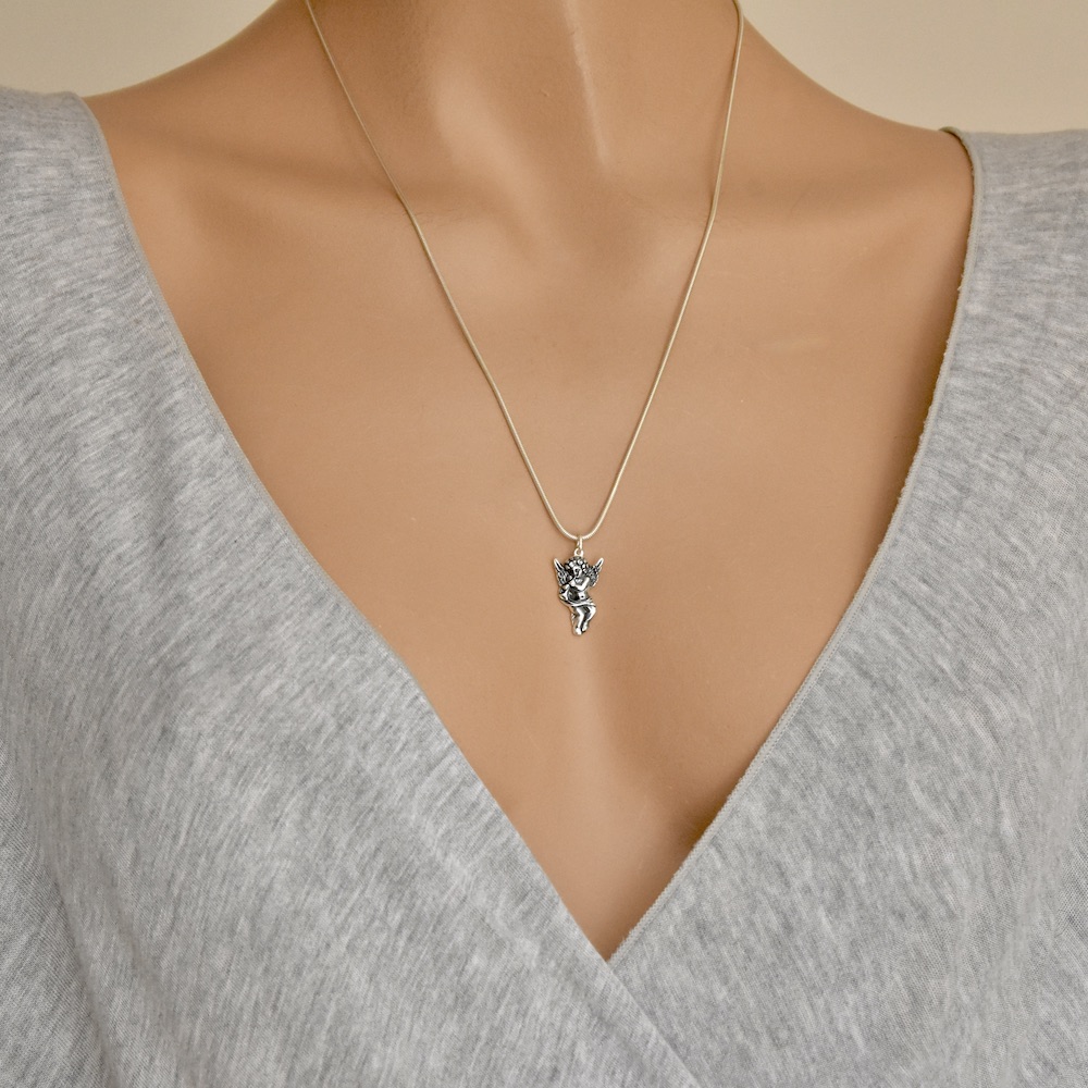 Religious Guardian Angel Pendant Sterling Silver 925 Necklace Oxidised Chain Jewellery - Image 3