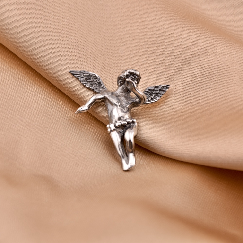 Oxidised Sterling Silver 925 Cherub Guardian Angel Pendant - Image 2